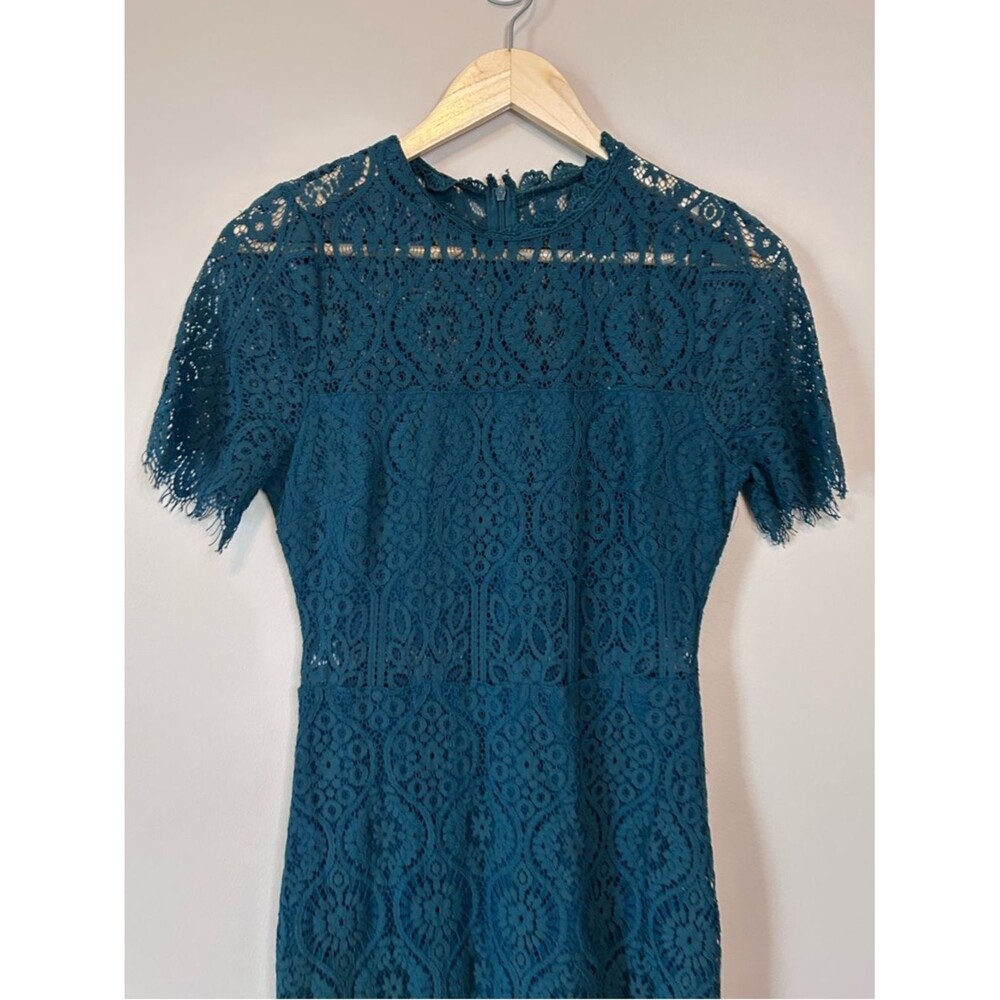 Lulu's Remarkable Forest Green Sheer Lace Short Sleeve Mini Dress Size Medium - Picture 4 of 8